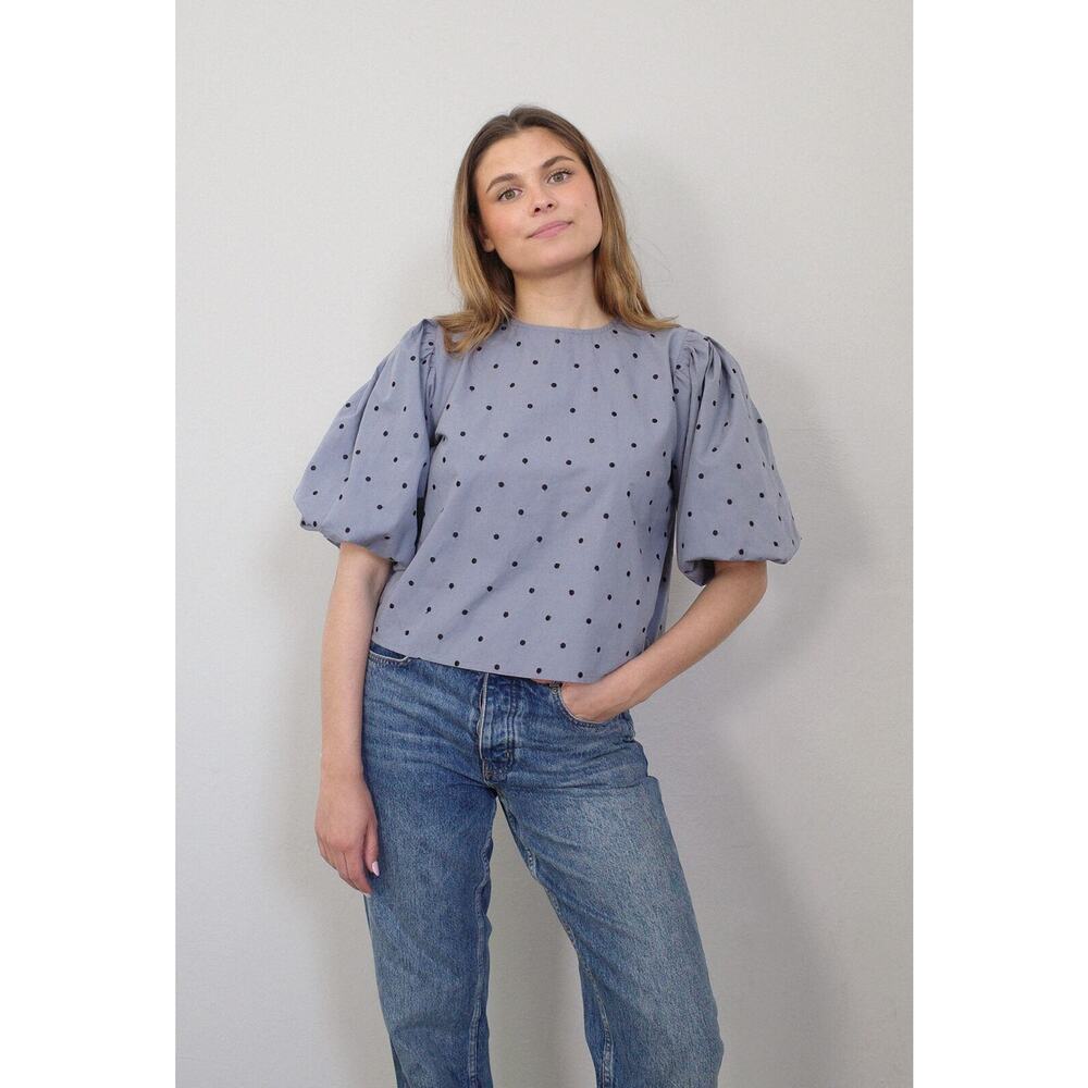 Boii Short Puff Sleeve Polka Dots Molly Top Gray Womens Size XL